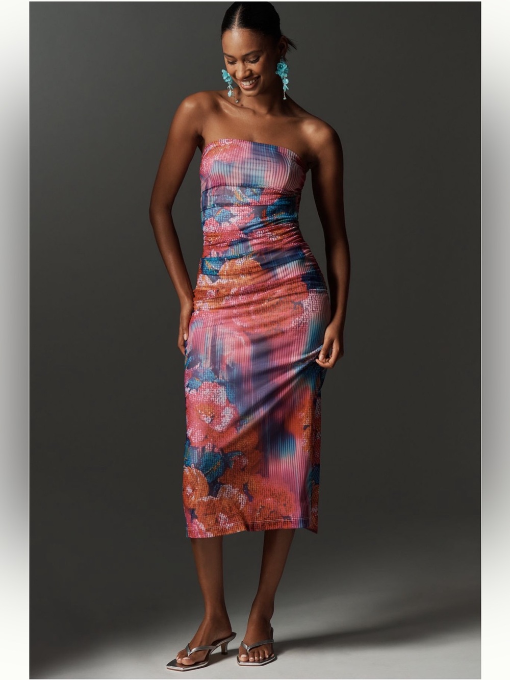 Anthropologie The Soleil Slim Strapless Ruched Mesh Dress NWT